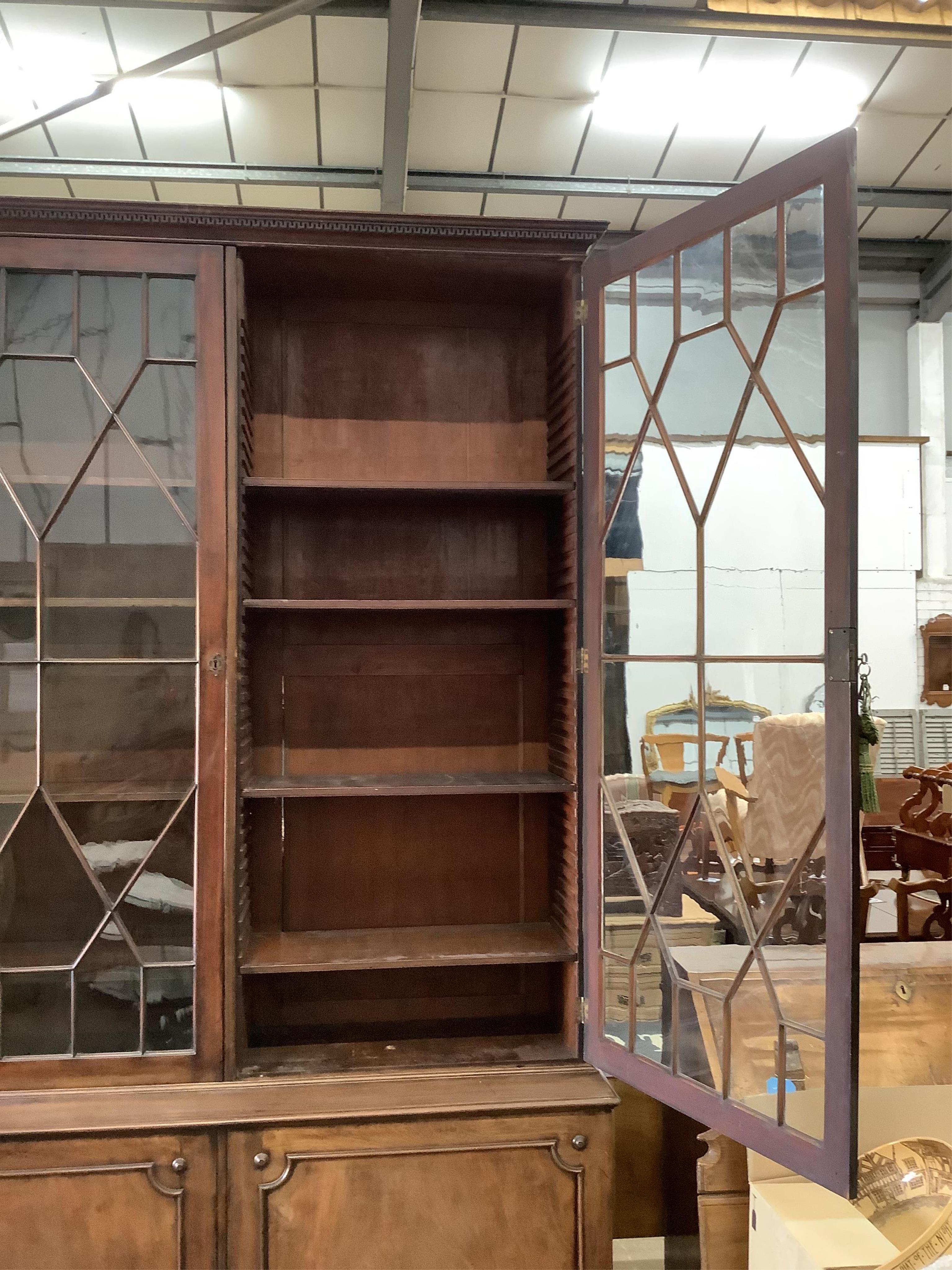 A George III mahogany library bookcase, width 160cm, depth 52cm, height 271cm. Condition - fair